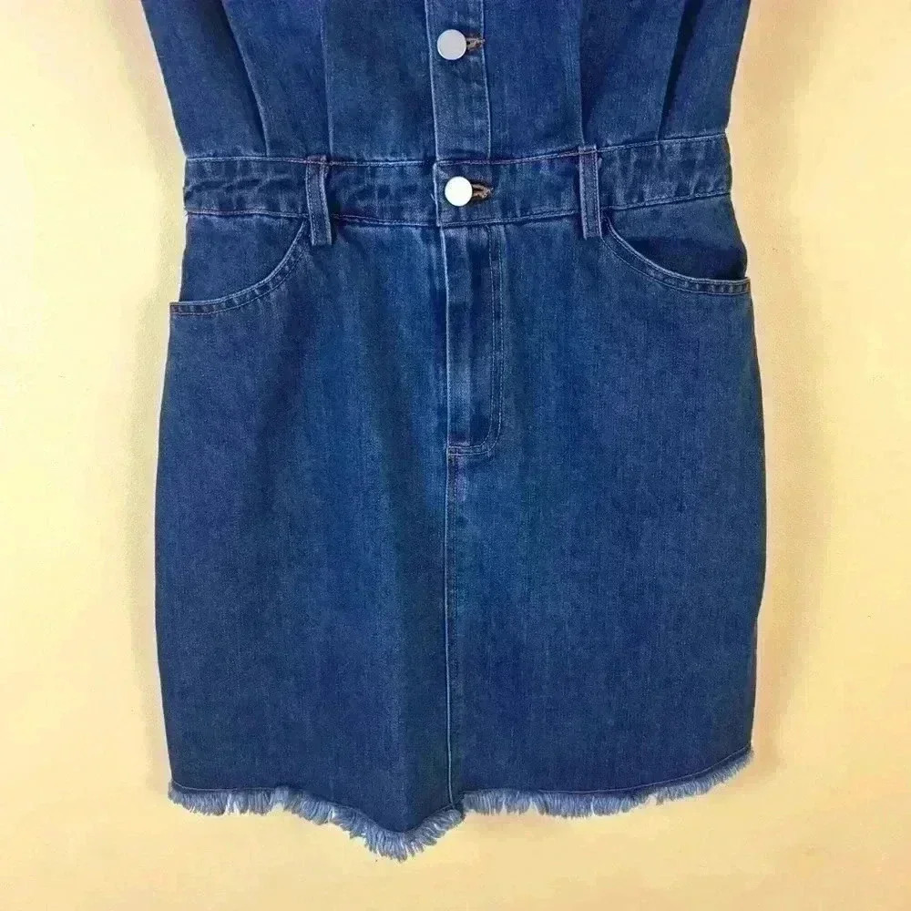 Le Lis Denim “70’s” Retro Collared Button Down Fitted Raw Hem Jean Dress Size M - Picture 5 of 16